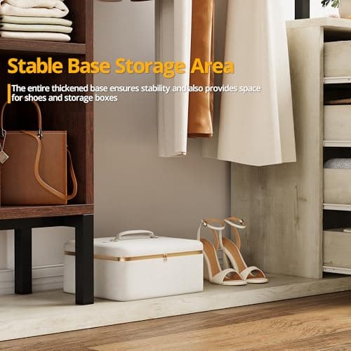 IRONCK Clothes Rack with 4 Wooden Drawers, Heavy Duty Garment Rack with Hanging Rack & 3 Shelves for Storing Clothes, Bags, White Maple with Red Walnut 6