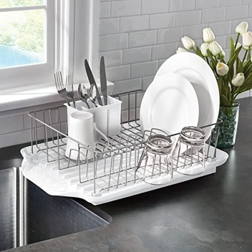 Farberware Classic Large Rust Resistant Full Dishrack with Removable 3 Compartment Flatware Caddy, Andlged Drain Board, 3-Piece, White 5