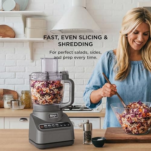 Ninja Food Processor, Professional Plus, 1000 Peak Watts, 4 Functions for Chopping, Slicing, Purees & Dough with 9-Cup Processor Bowl, 3 Blades, Food Chute & Pusher, Silver, BN601 6