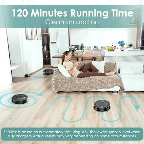 KOZVIX W6+ Robot Vacuum Cleaner,2800Pa Suction,720ml Large Capacity,120 Mins Runtime,Self-Charging Slim Robotic Vacuums,APP/Voice/Remote Control,No Entanglement Suction Port Ideal for Pet (Black) 7