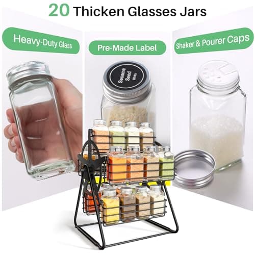 Rotating Spice Rack Organizer for Large Cabinets Kitchen Countertop with Thicken Spice Jars and Labels, Spinning Like Ferris-Wheel, Metal (M) 7