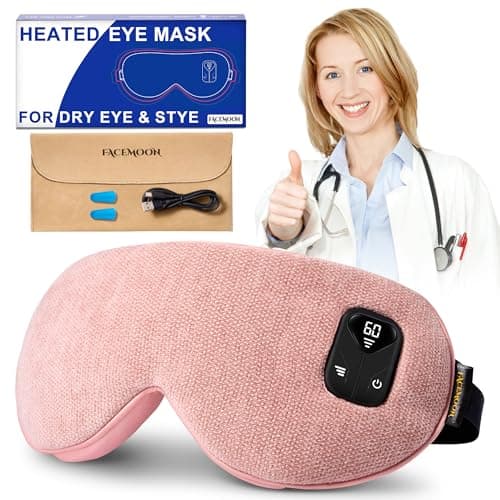 FACEMOON Cordless Heated Eye Mask for Stye & Eye Relief - Rechargeable Warm Compress for Dry Eyes, MGD & Blepharitis - Electric Warming Sleep Mask with Natural Flaxseed Moist Heat (Pink)