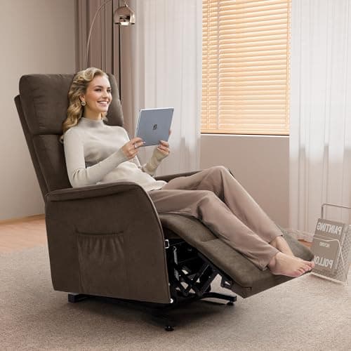 OKUP Power Lift Recliner Chair with Massage and Heat for Elderly, Electric Recliner Chairs for Adults with Side Pocket Remote Control, Infinite Position, Fabric (Brown) 5