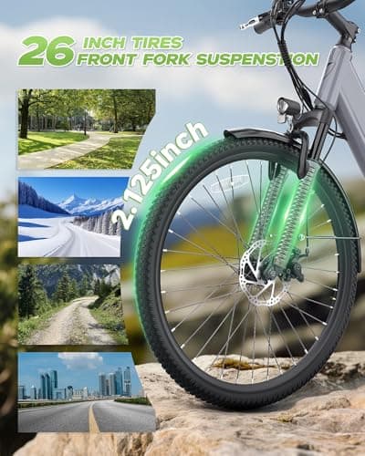 Electric Bike for Adults & Teens - 350W 26" Victor Ebike - 21-Speed, 20Mph Up to 40Miles with Dual Disc Brakes, Adjustable Handlebars, Commuter E-MTB for Men Women | UL 2849 Certified (Pale Gray) 5