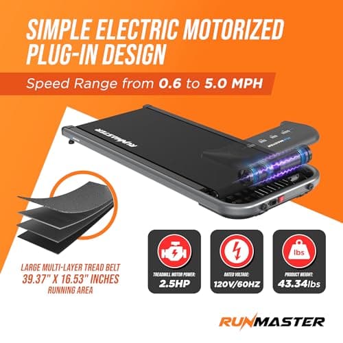 RunMaster Under Desk Treadmill - Portable 320lb Capacity, Quiet, Efficient, Installation Free, Space-Saving Jogging Machine That Transform Your Home/Office into a Fitness Hub Workout - Black 3
