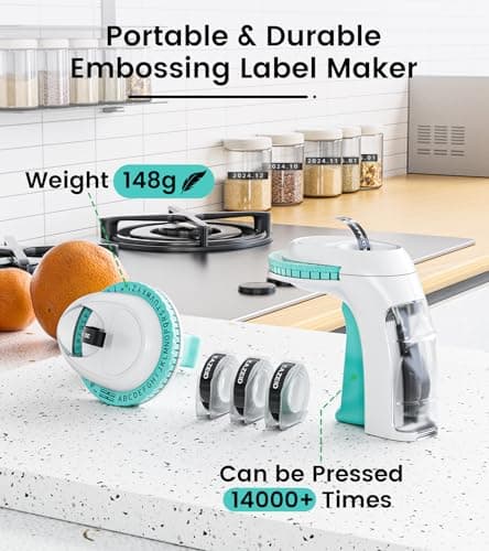 EazeID Embossing Label Maker - Manual Vintage Label Maker with 3 Tapes, 3D Portable, Old School for Home, Office Organization and DIY Crafting - Omega Green, 9mm 5