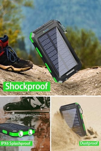 WONGKUO Solar Charger Power Bank - 36800mAh Solar Phone Charger, QC3.0 Fast Charger with LED Flashlight, IP65 Waterproof Portable Power Bank for Outdoor Activities (Matte Green) 5