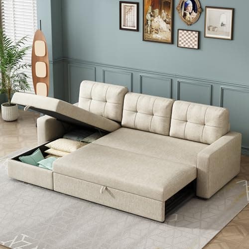YOPTO Sleeper Sofa Couch with Pull Out Bed,L Shaped Sleeper Sofa Bed with Storage,Sectional Sleeper Couch,Convertible Sleeper Sectional Sofa-Bed W/Reversible Chaise&Back Cushion,for Living Room,Office 6