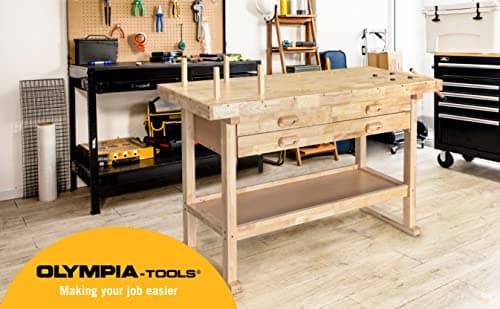 Olympia Tools 60-Inch Rubber Hardwood Workbench with 4-Drawers - 450lbs Weight Capacity Heavy Duty Portable Wood Work Bench Table for Garage, Workshop, Home Storage - Woodworking Wooden Workbenches 9