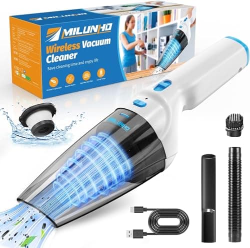 Milunho Handheld Vacuum Cordless, 9500PA Car Vacuum Portable Cordless with Powerful Suction, Lightweight & Portable Handheld Vacuum with Large-Capacity Battery for Car/Home/Pet