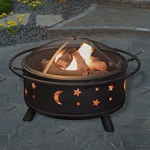 Fire Pit - 32-Inch Outdoor Wood Burning Firepit with Screen, Poker, and Cover - Outdoor Fire Pits for Backyard, Deck, or Patio by Pure Garden (Black) 8