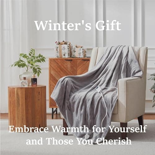 DOWNCOOL Heated Blanket, Grey Electric Blanket, Electric Throw with 1-12 Hour Timer & 10 Heat Settings, Velvet Heated Blanket with Fast Heating and Auto Shut-Off, Machine Washable(50x60 Inches) 7