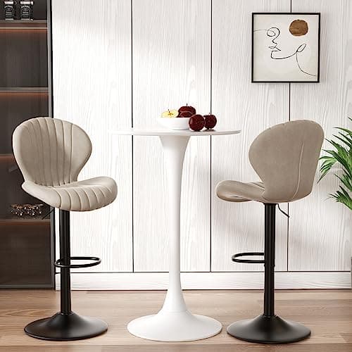 Nalupatio Modern Bar Stools Set of 2, Adjustable Fabric Upholstered Swivel Bar Chairs, Counter Height Barstools with High Backrest, for Bar Kitchen Island, Dining Room, Beige 7