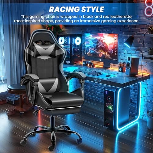 YSSOA Gaming Chair with Footrest, Big and Tall Gamer Chair, Racing Style Adjustable Swivel Office Chair, Ergonomic Video Game Chairs with Headrest and Lumbar Support 4
