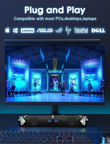 NOOTRY Computer Speakers, Bluetooth Computer Sound Bar, Dual HiFi Stereo & Gradient RGB Lighting Laptop Soundbar, USB Powered Speakers for Desktop, Monitors, Phone, PC, Laptop(Include C Adapter) 7