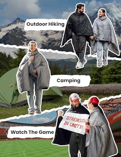 HENNCHEE Heated Blanket Battery Operated with Removable Hooded 70" x 42" Portable Heated Blanket with 16000mAh Battery Pack 5 Heating Zones Waterproof Heated Poncho for Home, Outdoors, Camping, Black 7