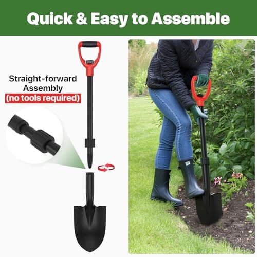 Shovel, Shovels for Digging, 33" Garden Shovel Heavy Duty with Ergonomic D-Grip, Small Spade Shovel for Camping, Edging, Off-Road, Metal Portable Mini Shovel with Fiberglass Shaft, Lightweight 5