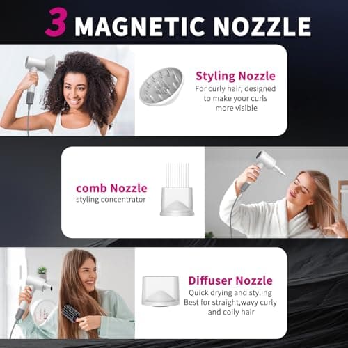 Hair Dryer with Diffuser - 150,000 RPM High Speed Blow Dryer with Comb, 500 Million Ionic Hairdryer, Low Noise, 1600W Professional Fast Dry, 3 Attachments for All Hair Types, Portable for Home Travel 5