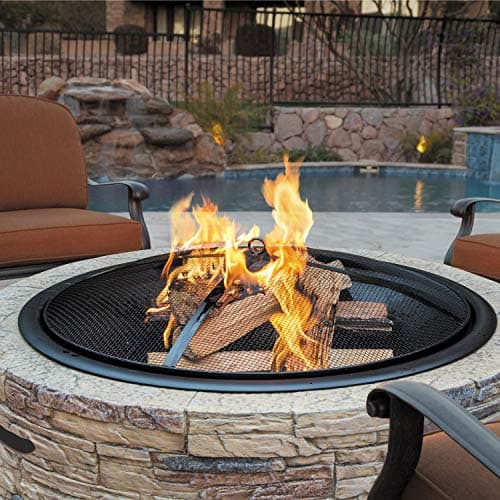 Sun Joe SJFP35-STN Cast Stone Base, Wood Burning Fire Pit W/Dome Screen & Poker 7