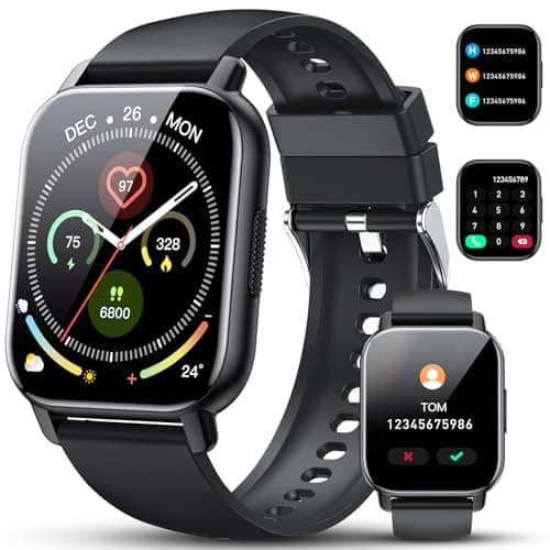 Smart Watch for Men Women, 1.85" HD Screen Smartwatch (Answer/Make Call) Heart Rate Sleep Monitor Pedometer, 110+ Sports Mode Fitness Watch, IP68 Waterproof Fitness Tracker for Android iOS, Deep Black