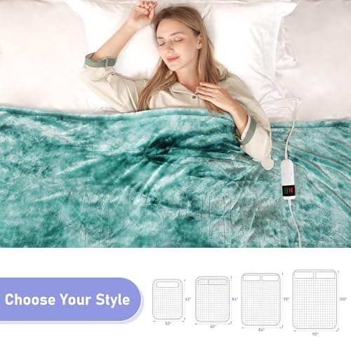Cushious Electric Heated Blanket Throw 50''x60''Size Faux Fur Heating Blanket 10 Heating Settings, 1-8h Timer & Overheat Protection, Machine Washable, Soft Flannel and Sherpa Full Body Warmth 5
