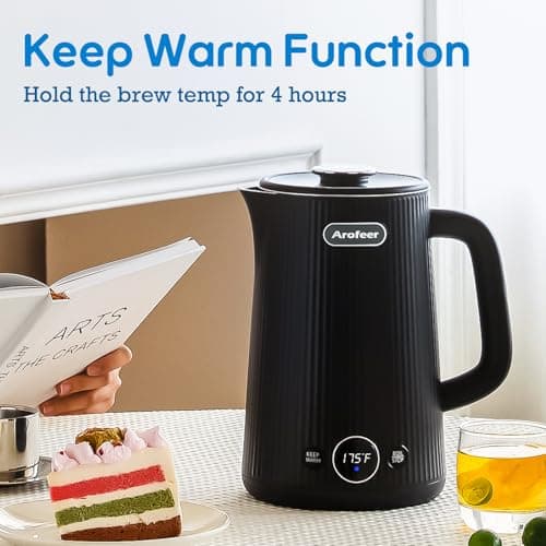 Arofeer® 1.7L(57oz) Large Electric Kettle Temperature Control, 7+Cups Electric Tea Kettle for Coffee&Tea, 2 quarts Big Hot Water Kettle Electric with,1200W,Keep Warm-Black 6