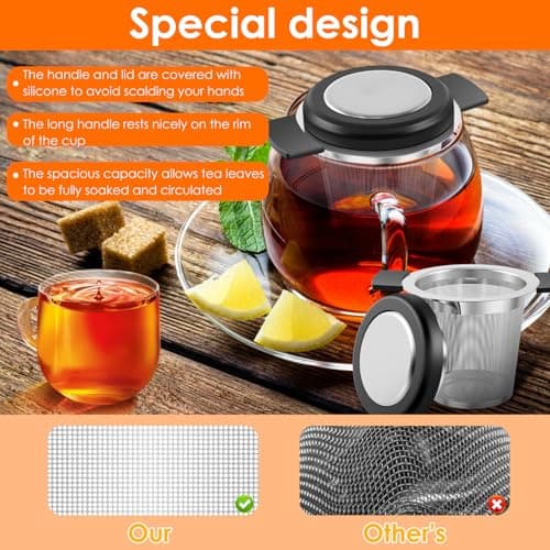 BXUYAOXMC 2 Pack Tea Infuser for Loose Tea, Stainless Steel Fine Mesh Tea Strainer with Lid & Heat-Resistant Handles, Large Capacity Tea Steeper for Teapot Cup Mug – Dishwasher Safe 5