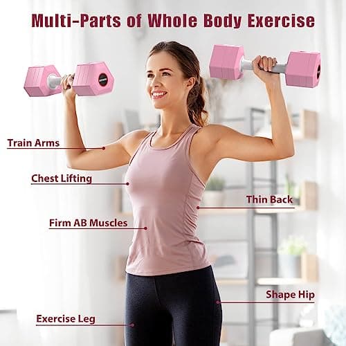 KEMLDIVS Adjustable Weight Dumbbells Set of 2, 3.3lb/5.5lb/7.7lb/9.9lb/12.1lb Each Hand Weight Sets for Women/Men, Adjustable Dumbbells Set for Home Gym Fitness Workout Strength Training (Pink) 5