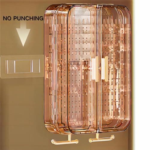 Wall Mounted Jewelry Organizer Cabinet- No Punching Foldable 4- Compartment Jewelry Hanging Organizer for Necklaces, Rings, Bracelets | Jewelry Earring Holder Storage Box for Women & Girls (Rose Gold) 2