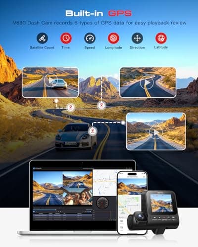 Jzones 4K 3-Channel Dash Cam Front and Rear with Cabin, STARVIS 2 Sensor, Dash Camera for Cars with WiFi 6, G-Sensor, Loop Recording, Night Vision, 24H Parking Mode, 64GB Card Included 5