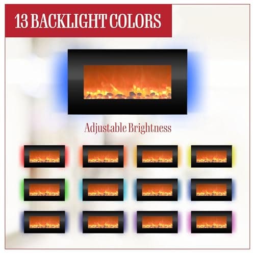 Northwest Electric Fireplace - 30 Inch Wall Mounted Fireplace - 13 Backlight Colors and Remote Controlled LED Flames, Heat, and Brightness (Black) 5