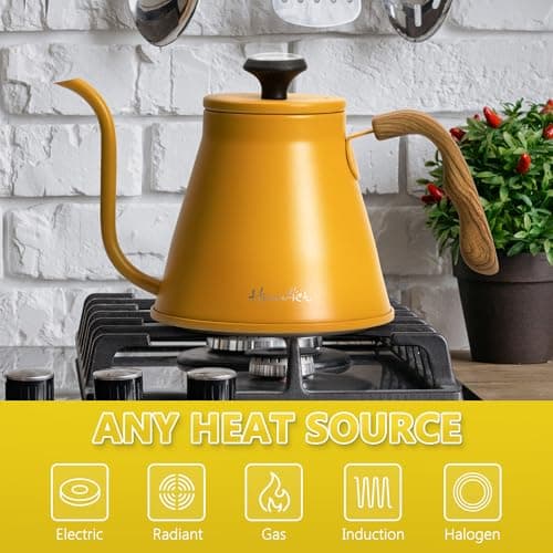Harriet Gooseneck Kettle with Thermometer for Pour Over Coffee and Tea, 37 fl oz, Stainless Steel, Durable 3-Layer Base, Ideal Spout for Precision Pouring, Compatible with all Stove Tops, Yellow 7