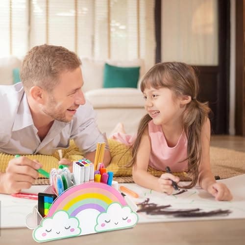 MeCids Pencil Holder for Desk, Acrylic Pen Holder Rainbow Supply Caddy for Home Classroom Homeschool Office Desktop Storage Art Stationery Supplies Organizer Back to School, Birthday Gifts for Kids 6