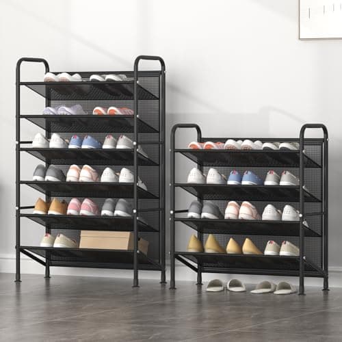 FKUO 4 Tier Shoe rack for closet Mesh fabric narrow Metal shoe racks, Space saving Small Shoe Storage Organizer Shelf for Entryway, Hallway, Dorm Room (Black, 4-Tier) 7
