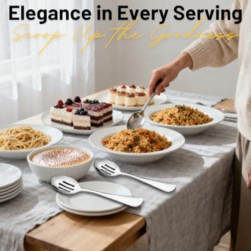 VIVANI 4-Piece Stainless Steel Buffet Serving Spoons Set, Include 2 Serving Spoons and 2 Slotted Spoons, Dishwasher Safe for Buffet, Catering and Party, 8.5 Inches 6