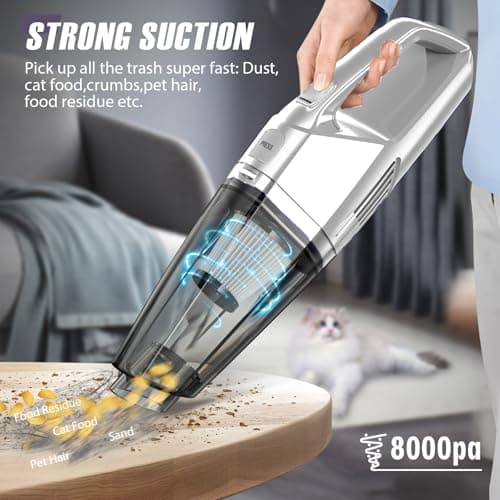Bossdan Handheld Vacuum Cordless — 3-in-1 Hand Held Vacuum Rechargeable with 8000Pa Powerful Suction, 1.7 Lbs Lightweight Handheld Vac, 30-Mins Quick Dust Removal for Car, Kitchen & Home 7