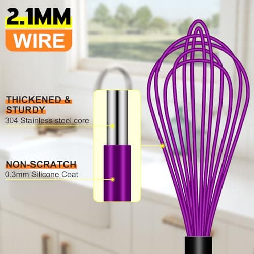 HOTEC 4 Pieces Silicone Whisks for Cooking, Wire Balloon Whisks Egg Beater, Non-slip Handle Whisk for Non-stick Cookware Perfect for Cooking, Stirring, Beating and Blending (Purple) 7