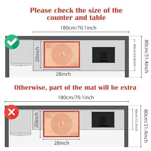 Non-slip Silicone Pastry Mat Extra Large with Measurements 28''By 20'' for Silicone Baking Mat, Counter, Dough Rolling, Oven Liner,Fondant/Pie Crust By Folksy Super Kitchen Red 6