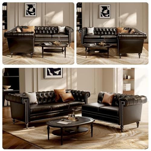 EYBCT Faux Leather Sectional Sofa for Living Room, Modern Chesterfield Reversible L Shaped Couch with Rolled Arms and Nailhead, 5 Seat Corner Sofa Couch for Small or Large Space (Black) 5