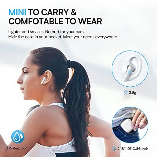 BEBEN Wireless Earbuds 35H Playtime Waterproof Bluetoth Ear Buds, Touch Control Stereo Sound Bluetooth Earbuds with Mic, Wireless Headphones with Type C Charging Case for iPhone Android (White) 6