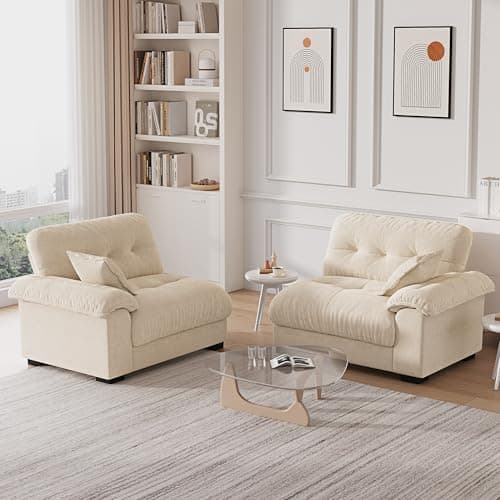 Howjoe 89" Extra Deep Comfy Couches for Living Room, Chenille Modern Loveseat Couch with 2 Pillows, Love Seat with Removable Backrest Covers, Pillow Top Arms Cloud Couch for Apartment, Beige 5