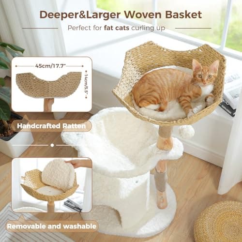 PAWZ Road Modern Cat Tree with Natural Solid Wood Scratching Post, 40 Inches Cat Tower with Spacious Wicker Basket,Large Hammock,Luxury Condo for Indoor Cats 7