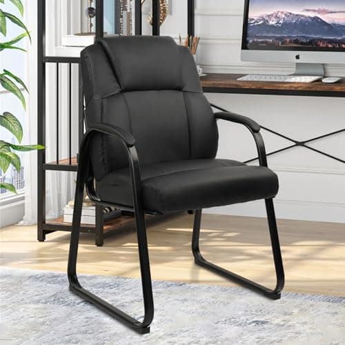 CLATINA Leather Guest Chair with Padded Arm Rest for Reception Meeting Conference and Waiting Room Side Office Home Black with Sled Base 1 Pack 9