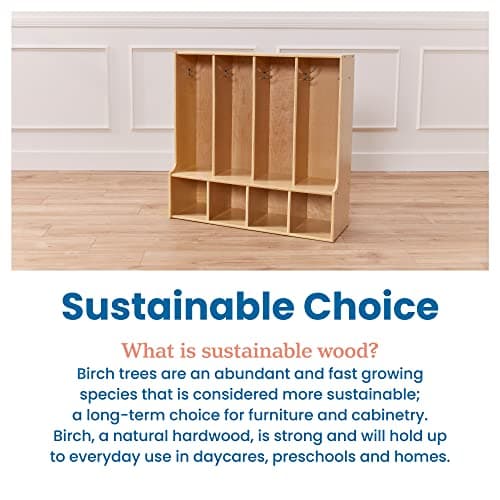 ECR4Kids Streamline 4-Section Toddler Coat Locker with Bench, Classroom Furniture, Natural 7