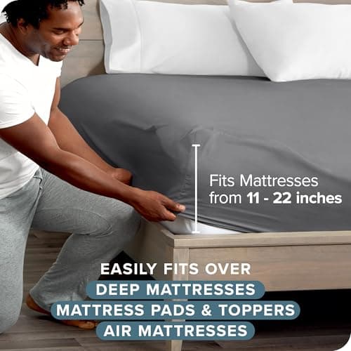 Bare Home Twin Extra Long Fitted Sheet - Extra Deep Pocket Fitted Sheet - Premium 1800 Microfiber - Ultra-Soft Wrinkle Free - Twin XL Deep Pocket Bottom Sheets (Twin XL - 11" to 22" Pocket, Grey) 5