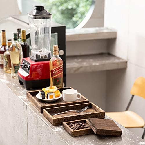 Yangbaga Rustic Wooden Serving Trays with Handle - Set of 7 Rectangular Platters for Entertaining, Breakfast, Coffee Table, Home Decor 6