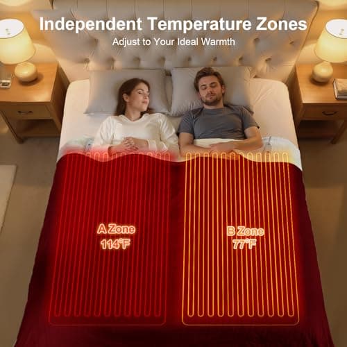 FVERWAG Queen Size Electric Blanket for Bed - 84" x 90" Dual Control Heated Blanket with 10 Hrs Auto Off, 5 Heating Levels, Over-Heat Protection, Washable Flannel Sherpa Heating Blankets, Red 2