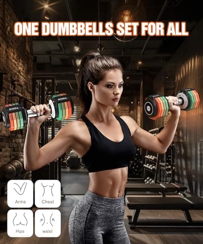 Adjustable Dumbbell Set, EOAT 2.5 to 12.5 lbs Free Weights Dumbbells Pair with Tray for New Beginner, Exercise & Fitness Dumbbells with Anti-Slip Handle & Rainbow-colored Weight Plates 7