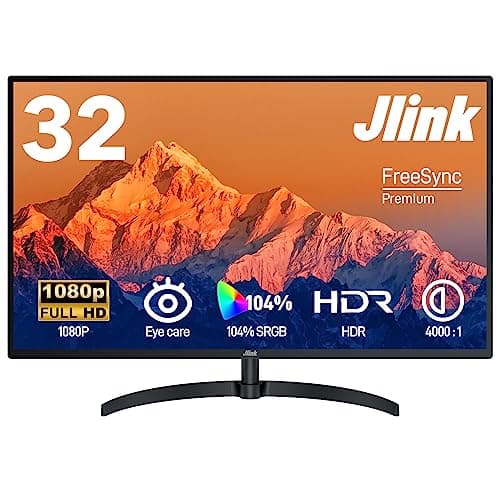 Jlink Computer Monitor FHD 32 Inch Monitor, 1920x1080P 60Hz 104% sRGB Display w/HDMI VGA 3.5mm Audio, HDR, VA Screen w/Freesync, Tilt，VESA Mount