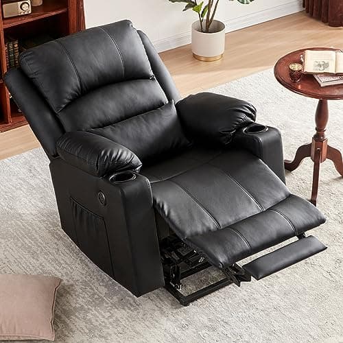 WILLOVE Power Lift Recliner Chair for Elderly, Heat and Massage Chair Recliner, Electric Power Recliner with Cupholder, Extended Footrest, USB & Type C Ports, FauxLeather Black 9